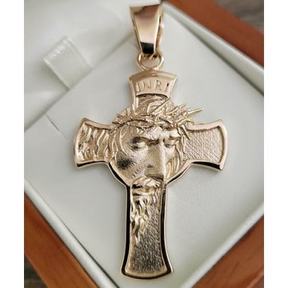 Złoty masywny męski krzyżyk z twarzą Jezusa  próby 585